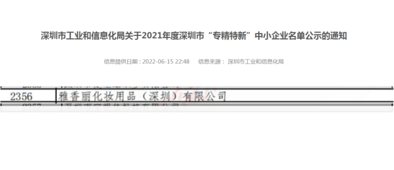 榴莲网站在线观看化妆用品（深圳）有限公司荣获2021年度深圳“专精特新”企业